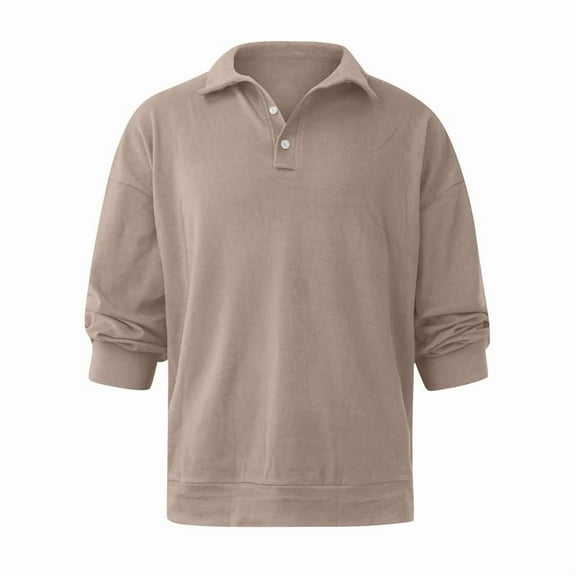 Mens Knit Shirts Casual Long Sleeve Classic Shirts Button Down Golf Shirts Khaki XL