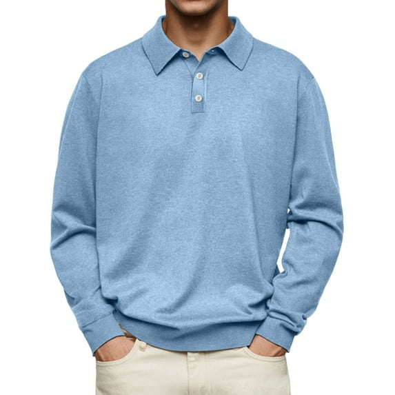 Mens Knit Shirts Casual Long Sleeve Classic Shirts Button Down Golf Shirts Light Blue XXXL