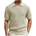 thumbnail image 1 of Mens Knit Short Sleeve Polo Shirts Casual V Neck Hollow Out Pullover Loose Solid Color Golf Blouse, 1 of 7