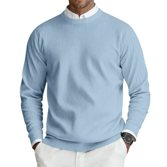 Mens Knit Sweater Big and Tall Ribbed Crewneck Sweaters Long Sleeve Basic Casual Warm Shirt Relaxed Fit Lightweight Fall Mens Dress Shirts