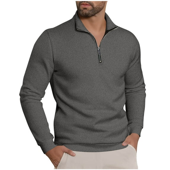 Mens Knit Sweater Casual Long Sleeve Quarter Zip Sweater Classic Golf Shirts