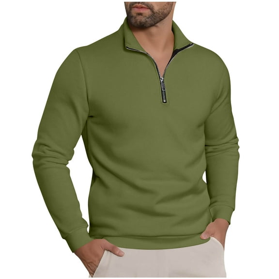 Mens Knit Sweater Casual Long Sleeve Quarter Zip Sweater Classic Golf Shirts