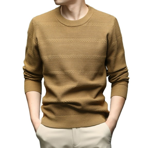 Mens Knit Sweater Coat Long Sleeve Crewneck Pullover Textured Pattern Warm Casual Modern
