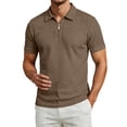 thumbnail image 1 of Mens Knit Zip Polo Shirts Short Sleeve Slim Fit Lapel Business Solid Color Shirts for Men Coffee XXXL, 1 of 9