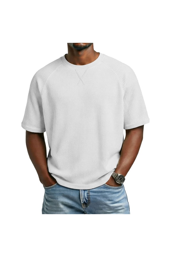 Mens Knitted Elbow Sleeve Shirts Casual Cross Stitching Reglan Crewneck Tees Lightweight Fashion Cotton Blend Comfy Tshirts