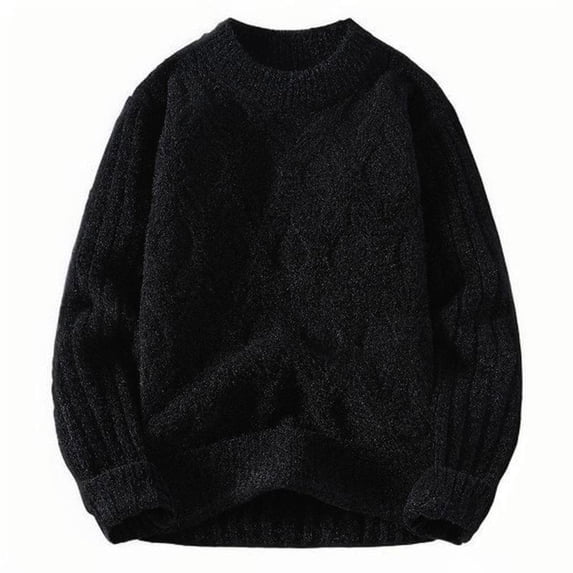 Mens Knitted Fall Sweater, Long Sleeve Pullover for Men Fashion Loose Fit Solid Color Warmth Fleece Crewneck Sweaters M-3XL