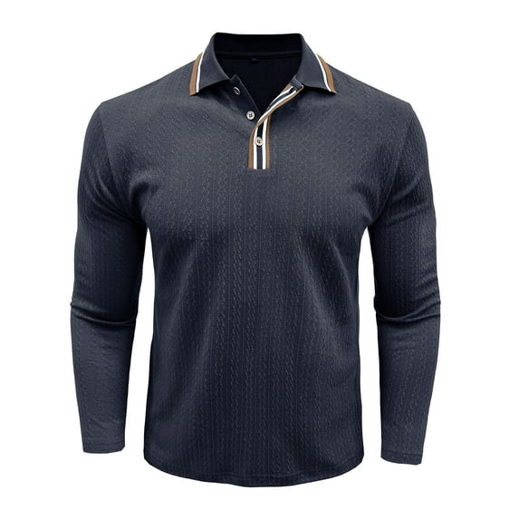 Mens Knitted Lapel T-Shirts, Long Sleeve Shirts for Men Fall Fashion Loose Fit Solid Color Button Up Business Tees Tshirts