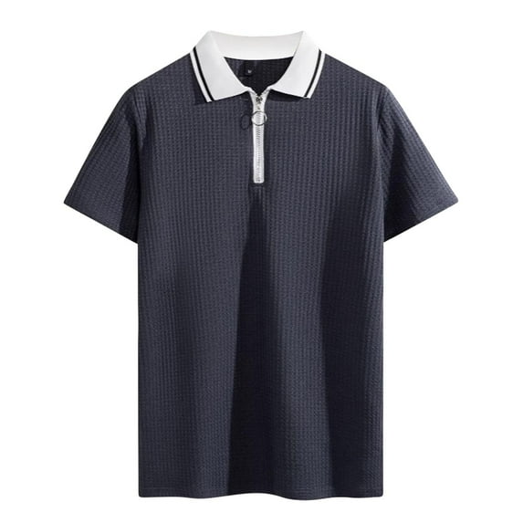 Mens Knitted Polo Shirt Muscle Short Sleeve Lapel Neck Stretch Casual Slim Fit Vintage Ribbed Golf T-Shirt