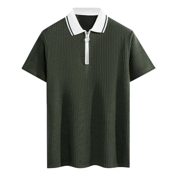 Mens Knitted Polo Shirt Muscle Short Sleeve Lapel Neck Stretch Casual Slim Fit Vintage Ribbed Golf T-Shirt
