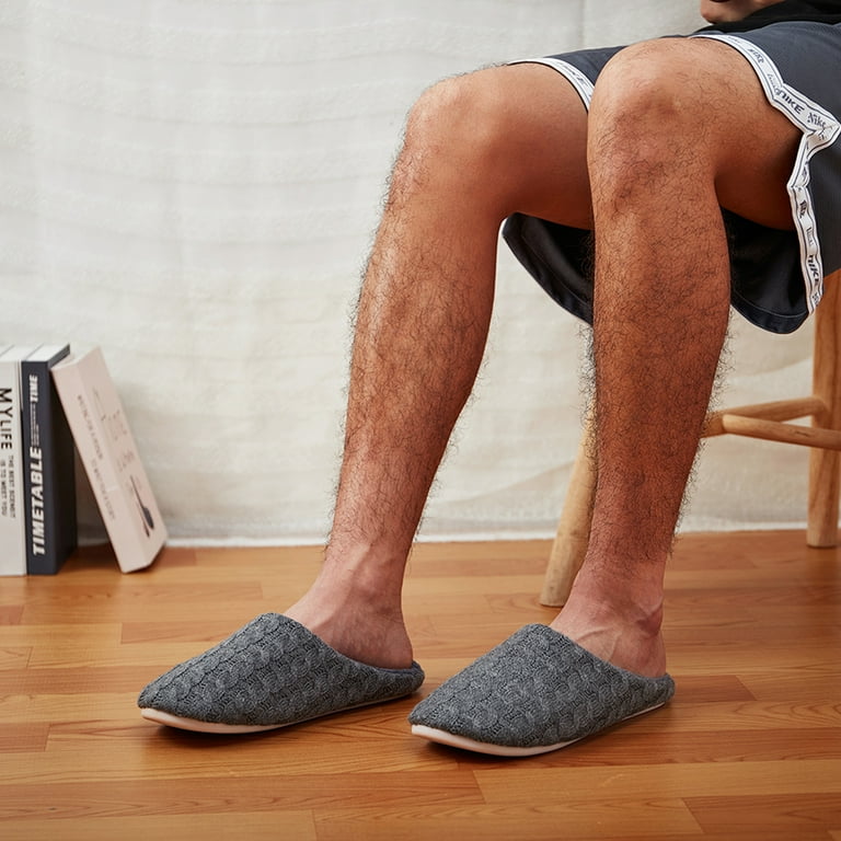 Mens Knitted Slippers Cozy Memory Foam scuff Slippers Slip On Warm