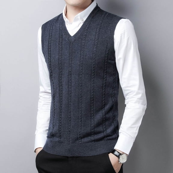 Mens Knitted Sweater Vest V-Neck Sleeveless Vest Top (Dark Gray M)