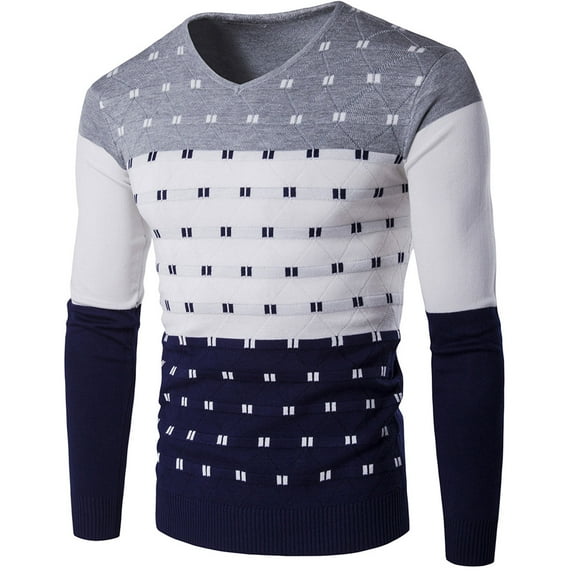 Mens Knitted Sweaters Thick Warm Winter Fleece Shirts Causal Long Sleeve Sweater Color Block Pullover Plush Fleece Knitwear Plus Size Round Neck Sweaters