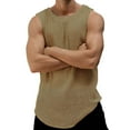 thumbnail image 1 of Mens Knitted Tank Tops Casual Breathable Sleeveless Hollow Out Crochet T-Shirts Muscle Summer Beach Hippie Shirts Size 3XL Khaki, 1 of 6