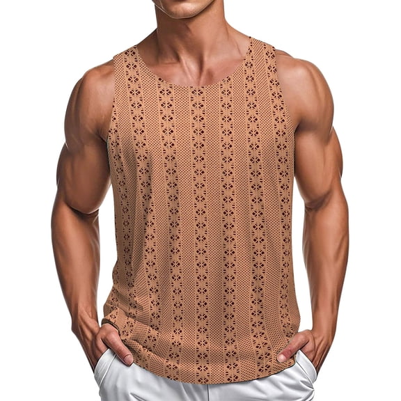 Mens Knitted Tank Tops, Summer Tops for Men Beach Outdoor Casual Loose Fit Breathable Crewneck Sleeveless Shirts M-3XL