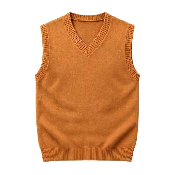 Mens Knitted V-Neck Vest Uniform Pullover Sleeveless Sweater Vest Orange Size XL