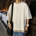 thumbnail image 1 of Mens Korean Style Oversized Short Sleeve T-Shirts Hip Hop Fake Two Pieces Tops, 1 of 10