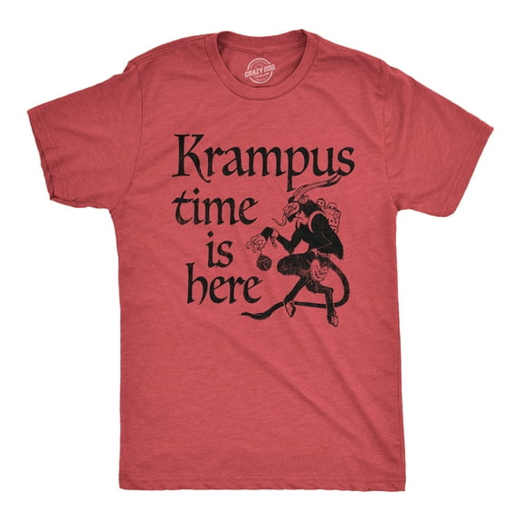 Mens Krampus Time Is Here T Shirt Funny Xmas Evil Devil Santa Joke Tee for Guys Graphic Tees