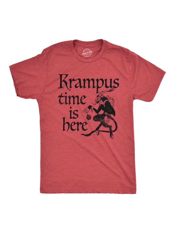 Mens Krampus Time Is Here T Shirt Funny Christmas Evil Devil Santa Joke Tee for Guys Graphic Tees
