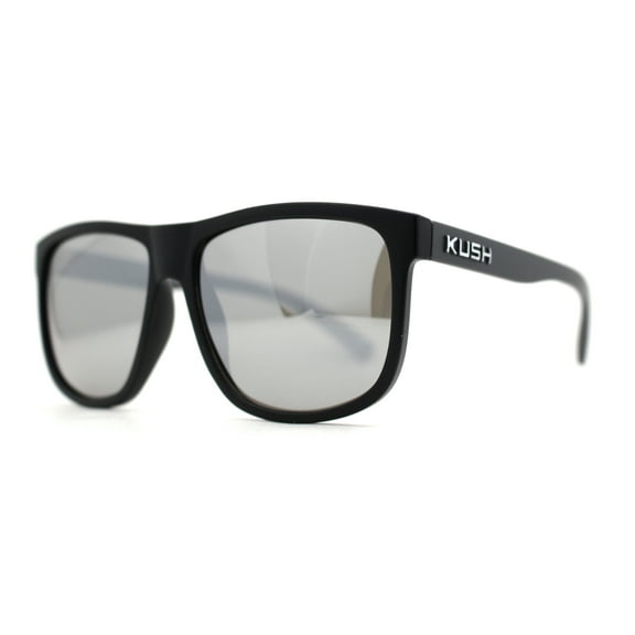 Mens Kush Classic Matte Black Frame Sport Horn Rim Sunglasses Silver Mirror Lens