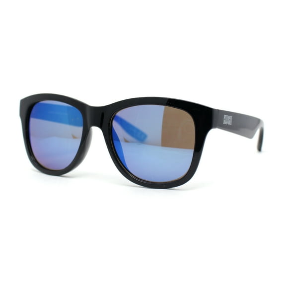 Mens Kush Color Mirror Lens Round Horn Rim Sport Plastic Sunglasses Shiny Black - Blue Mirror