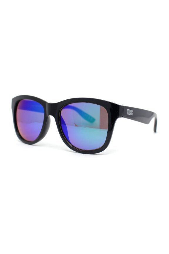 Mens Kush Color Mirror Lens Round Horn Rim Sport Plastic Sunglasses Shiny Black - Green Mirror