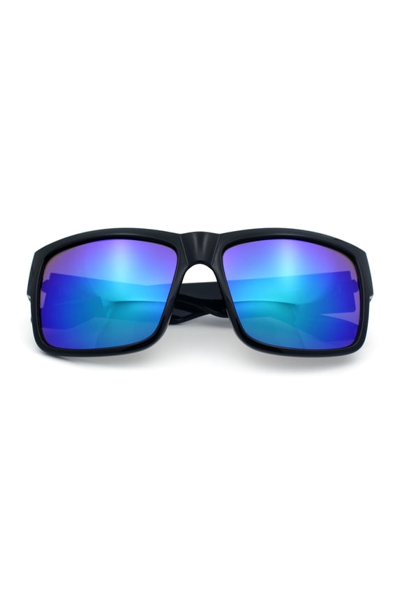 Mens Kush Graffiti Logo Thick Arm Rectangle Horn Rim Plastic Sunglasses Black Gold - Teal Mirror