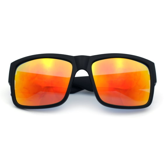Mens Kush Graffiti Logo Thick Arm Rectangle Horn Rim Plastic Sunglasses Black Silver - Orange Mirror
