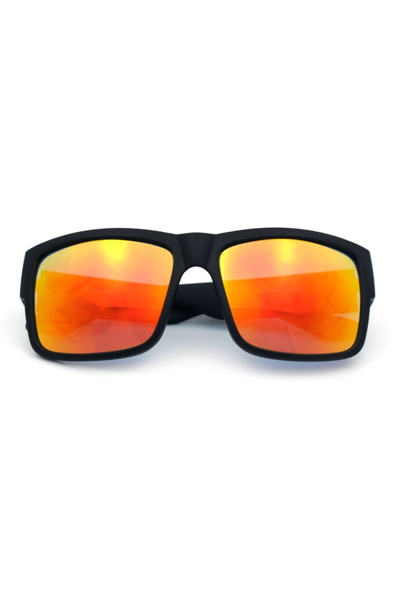 Mens Kush Graffiti Logo Thick Arm Rectangle Horn Rim Plastic Sunglasses Black Silver - Orange Mirror