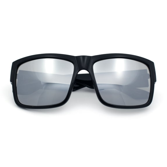 Mens Kush Graffiti Logo Thick Arm Rectangle Horn Rim Plastic Sunglasses Black Silver - Silver Mirror