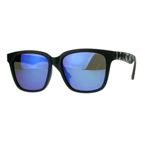 Mens Kush Hipster Plastic Horn Rim Color Mirror Sunglasses Matte Black Blue