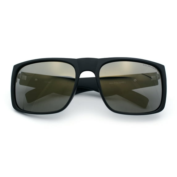 Mens Kush Polarized Mirrored Classic Sport Horn Rim Plastic Rectangle Sunglasses Matte Black - Gold Mirror