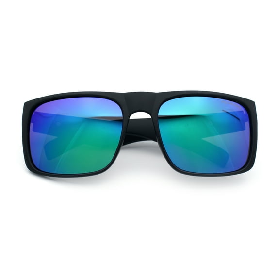 Mens Kush Polarized Mirrored Classic Sport Horn Rim Plastic Rectangle Sunglasses Matte Black - Green Mirror