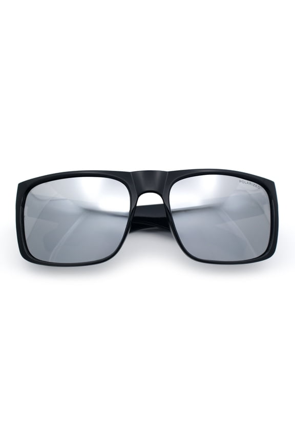 Mens Kush Polarized Mirrored Classic Sport Horn Rim Plastic Rectangle Sunglasses Shiny Black - Silver Mirror