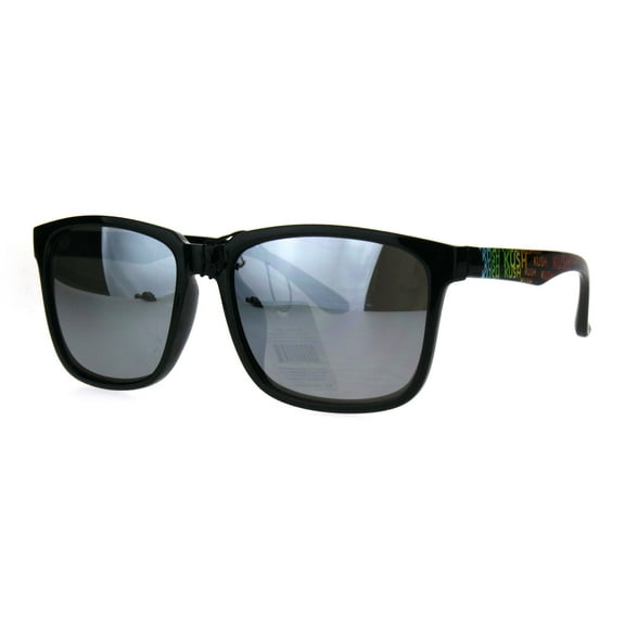 Mens Kush Pot Head Black Thin Plastic Sport Color Mirror Sunglasses Silver