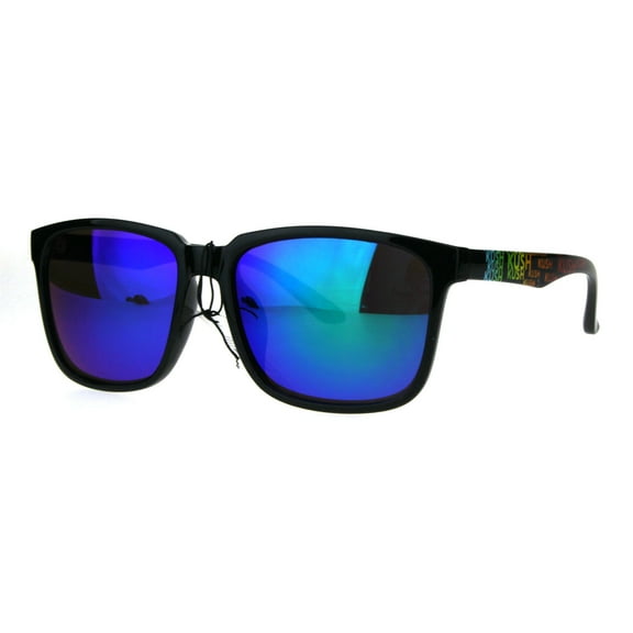 Mens Kush Pot Head Black Thin Plastic Sport Color Mirror Sunglasses Teal