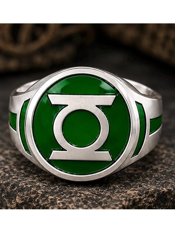 Mens LANTERN Power Ring Replica.Green Enamel Silver Tone Brass Signet ring statement jewellery super hero ring Size US 10