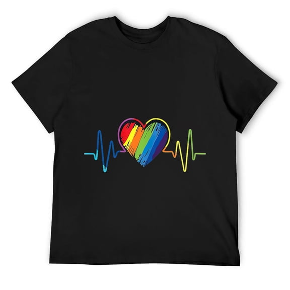 Mens LGBT Rainbow Heart Gay, Lesbian, Transgender Gay Pride Equal T-Shirt Black