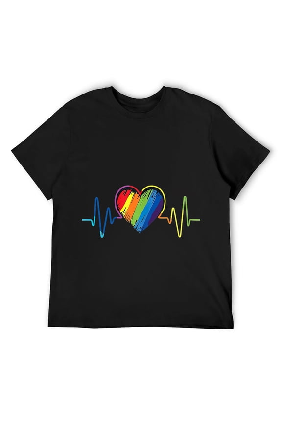 Mens LGBT Rainbow Heart Gay, Lesbian, Transgender Gay Pride Equal T-Shirt Black