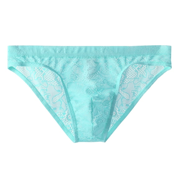 Mens Lace Transparent Thin Sexy Underwear Mesh Breathable Light Blue XXL