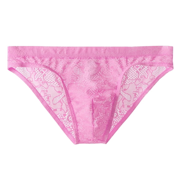 Mens Lace Transparent Thin Sexy Underwear Seductive Mesh Breathable Pink XXXL
