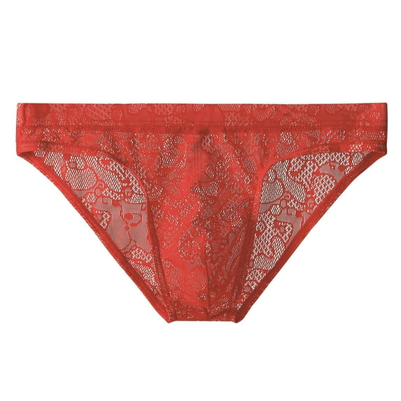 Mens Lace Transparent Thin Sexy Underwear Seductive Mesh Breathable Red XXXL