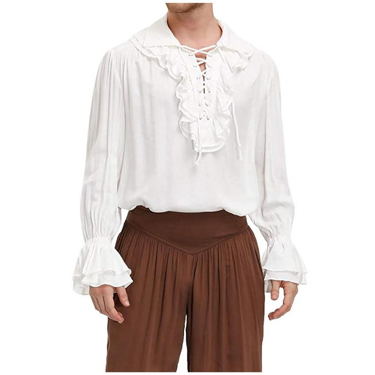 Mens Pirate Medieval Shirts Ruffle Steampunk Gothic Costume