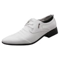 thumbnail image 1 of Mens Lace Up White Leather Shoes Casual Pointed Toe Business Oxford Shoes Comfortable Low Heel Slip On Loafers, 1 of 5