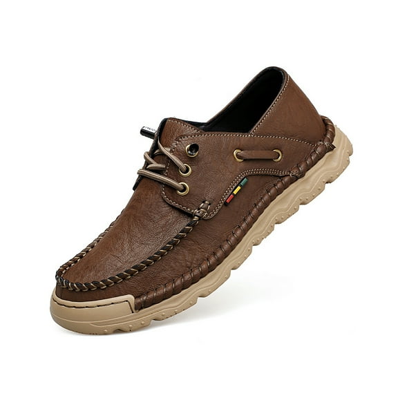 Mens Lace-up Loafers Fashion Casual Leather Shoes Non-slip Driving Shoes Lightweight Comfortable Walking Shoes Brown 6 UK