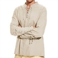 thumbnail image 1 of Mens Laced Shirt Medieval Pirate Top Renaissance Viking Hippie Halloween Cosplay Costume Beige L, 1 of 5