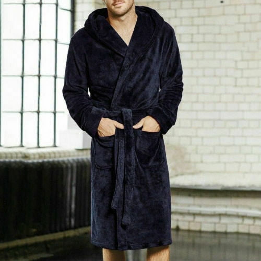 Flannel Robe Male With Hooded Thick Brand Designer Dressing Gown Coral  Fleece Men's Bathrobe Winter Long Robe Mens Bath Robe - AliExpress