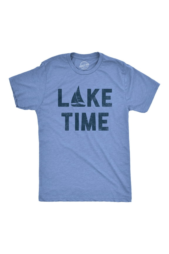 Mens Lake Time T Shirt Funny Vacation Getaway Boating Lovers Tee for Guys Graphic Tees