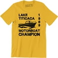 thumbnail image 1 of Mens Lake Titicaca 1969 Motorboat Champion Adventure Camping T-Shirt, 1 of 4