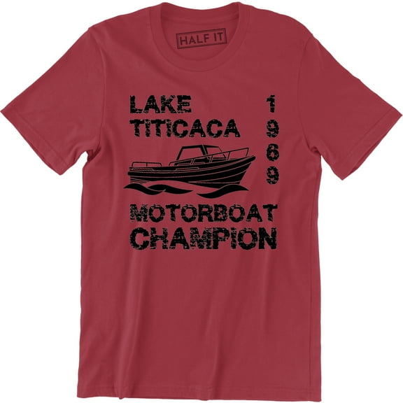 Mens Lake Titicaca 1969 Motorboat Champion Adventure Camping T-Shirt