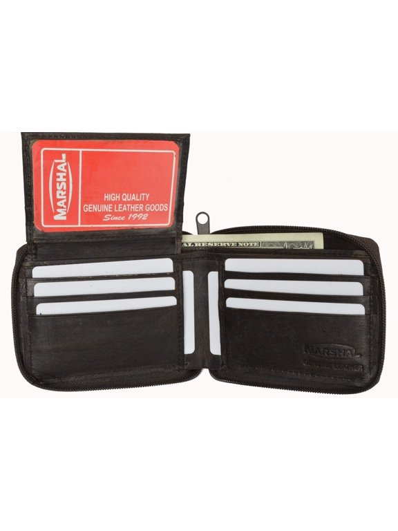 Mens Lamb Leather Zippered Bifold Flap up ID Wallet 1256